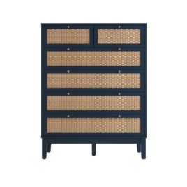 BATON Blue Rattan Chest of Drawers - Medium-sized, 6 Drawers