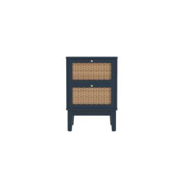 Linden Rattan Effect Bedside Table with 2 Drawers - Blue