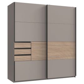BREE 2 Door Sliding Wardrobe with 3 Drawers Grey - 180cm