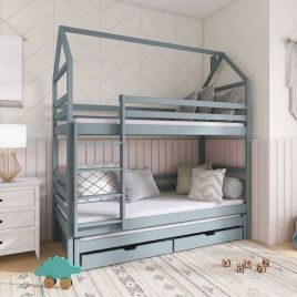 Arthur Calix Bunk Bed with Trundle and Storage in Grey - Without Mattress