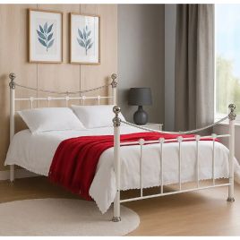 Cambridge Elegant Chrome Metal Bed Frame - 4ft Small Double - White