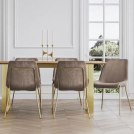 CARLOW Dining Chair Taupe Gold Legs - Set of 2