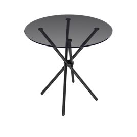 CASORA Round Dining Table with Black Legs - Smoked