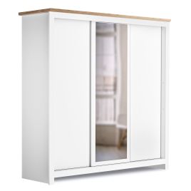 MILANA 3 Door Mirrored Sliding Wardrobe White - 180cm
