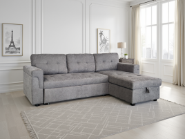 DALERON Fabric 3 Seater L Shaped Corner Sofabed - Grey, Reversible Facing