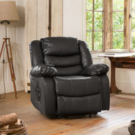 Armchair - REGALUXE Riser Leather Recliner Electric Lift Assist Heated Massage Chair - Black
