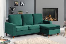 ORNOVA Velvet 3 Seater Reversible Corner Sofa- Green