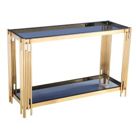 Corfe Gold Finish Frame Console Table with Grey Glass Top