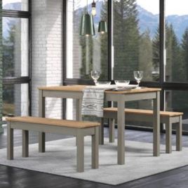 Ethans Large Dining Table with 2 Bench Set - Grey
