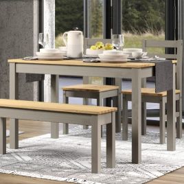 Ethans Large Dining Table with 2 Chair and Bench Set - Grey