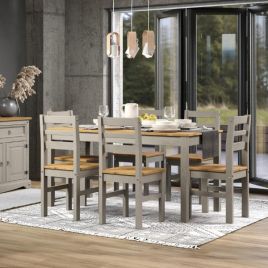 Ethans Large Dining Table with 6 Chair Set - Grey