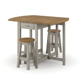 Ethans Antique Pine Drop Leaf Table and 2 Stool Set - Grey
