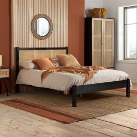 Croxley Large Rattan Headboard Design Black Bed - Kingsize 5ft