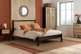 Croxley Large Rattan Headboard Design Black Bed - Standard Double 4ft6