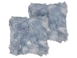 Set of 2 Faux Fur Cushions 42x42cm Blue