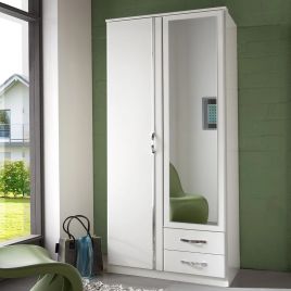 DAYTON 2 Door Mirrored Wardrobe with 2 Drawers White - 90cm