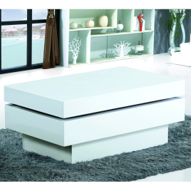 Lexington Elegance White High Gloss Movable Coffee Table - Sleek Rectangular Design