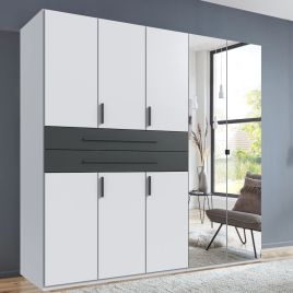 DEXO 5 Door Mirrored Wardrobe with 2 Drawers White - 225cm