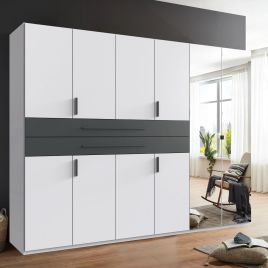 DEXO 6 Door Mirrored Wardrobe with 2 Drawers White - 270cm