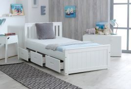 Single Bed - LISSON 3ft Wooden Bed with Storage Drawers White