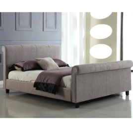 Okehampton Luxury Chenille Mink Bed Frame Stylish Round Headboard Design - Double 4ft6