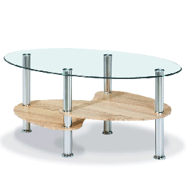 Matlock Oval Glass Coffee Table with Stylish Shelving in Stainless Steel Frame - Natural