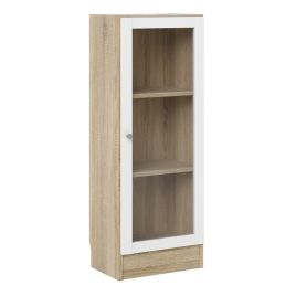 WRAYNE Low Narrow Display Cabinet with 2 Shelves and Glass Door - Oak with White