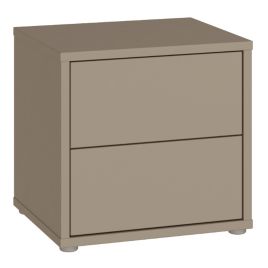 AVELINE Low Bedside Table Cabinet with 2 Push to Open Drawers - Taupe