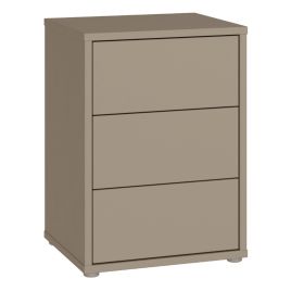 AVELINE Bedside Table Cabinet with 3 Push to Open Drawers - Taupe