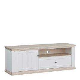 ELMRIDGE TV Unit Cabinet with Drawer and Open Shelf - White with Riva Oak
