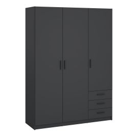 VELOCI 3 Door Wardrobe with 3 Drawers Matt Grey - 147cm