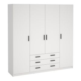 VELOCI 4 Door Wardrobe with 3 Drawers White - 196cm