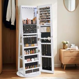 Jewellery Cabinet - VERRIA Swivel Lockable Mirror Organizer Frameless - Black