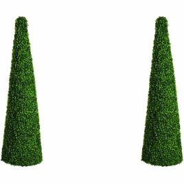 2 Sets of UV Stable Artificial Buxus Obelisk Tree - Green