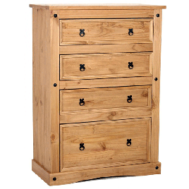 CARLISLE III Pine Finish Chest of Drawers - Large-sized, 4 Drawers