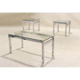 Clydebank Glass and Chrome Stainless Steel Occasional Coffee, Side Tables Set