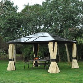 Aluminium Frame Texteline Draped Hardtop Gazebo - Brown