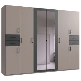 FENTON 6 Door Mirrored Wardrobe with 4 Drawers Grey - 270cm