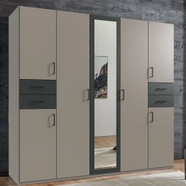 FENTON 5 Door Mirrored Wardrobe Grey - 225cm