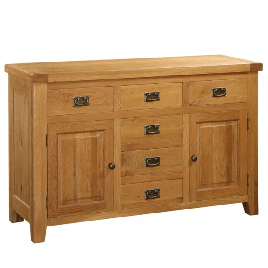 Wycombe Solid Oak Finish Large Sideboard with 2 Doors and 6 Drawers - Oak