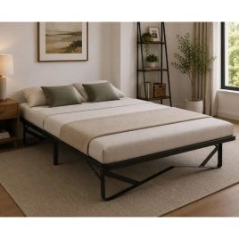 Foldable Skid Metal Bed Black - Standard Double 4ft6