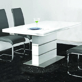Gretna High Gloss White Dining Table with Stainless Steel Base