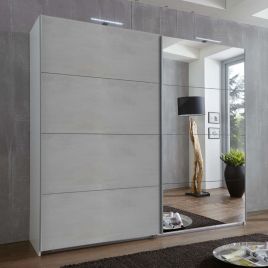 Sliding Wardrobe - SMIRON 2 Door Mirrored Wardrobe Concrete Grey 225cm