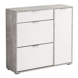 Modern Grey and White Shoe Cabinet with Revolving Drawers