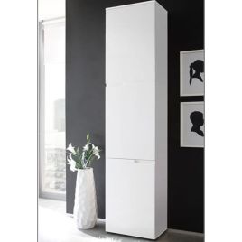 Viktoria Modern Tall Narrow Bookcase with 3 Doors - Matt White with White Gloss Door