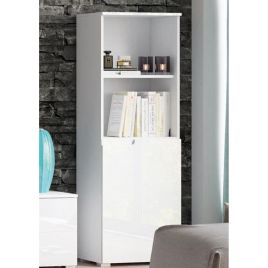Viktoria Modern Short Narrow Bookcase - White Gloss Fronts with Matt White Sides