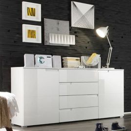 Viktoria High Gloss 2 Door Sideboard with 4 Drawers - White