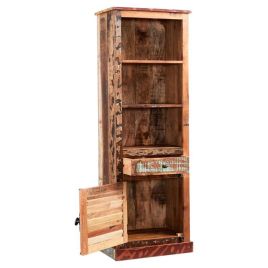 Louise Solid Wood Narrow Bookcase With Door and Drawer