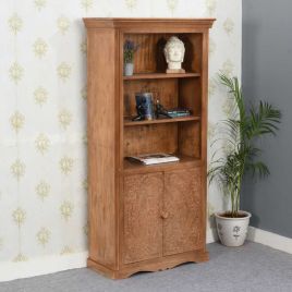 Monika Mango Wood Large Corner Bookcase with Door - Lacquered Finish