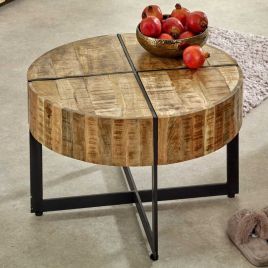 Powell Black Metal Legs Solid Wood Coffee Table - Natural Wood